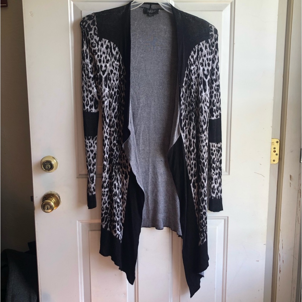 Leopard animal print waterfall drape front long sleeve women’s cardigan size S